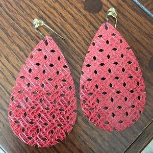 Red Cutout Nickel and Suede Earrings